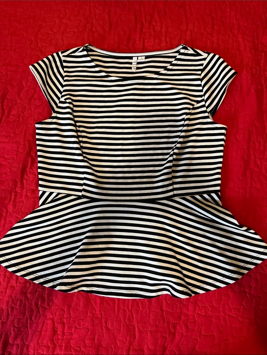 Elle Tops - Elle Black & White Striped Peplum Top